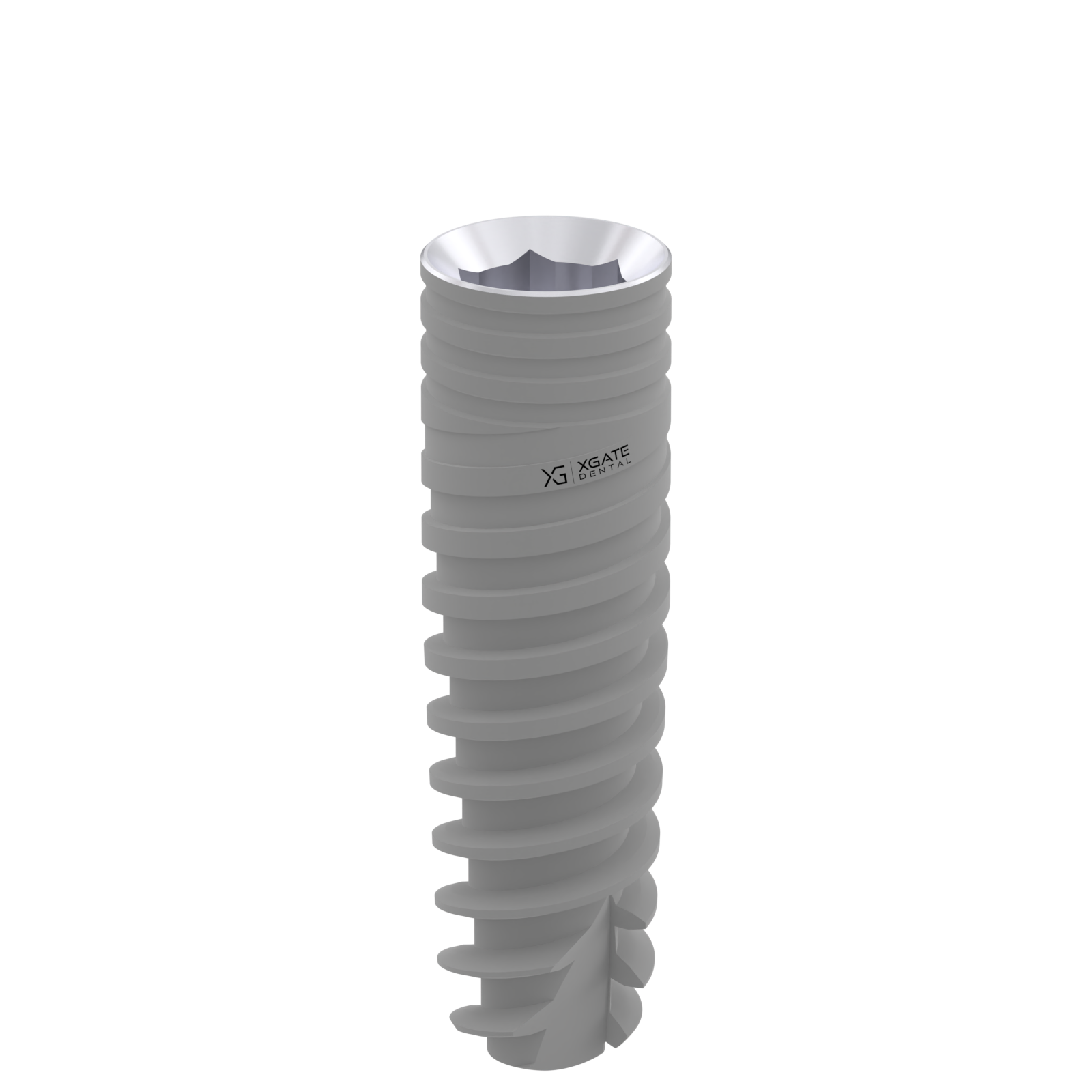 Studio render of an XGATE Dental implant used for full-arch maxillary rehabilitation.
